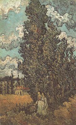 Vincent Van Gogh Cypresses and Two Women (nn04) oil painting image